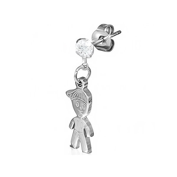 Cercei din inox cu baietei si zirconii albe [2]